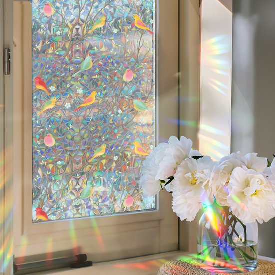 Milieuvriendelijke PVC Glasfolie - Kleurrijk vogel patroon - Zelfklevend - Privacy en UV Bescherming - 40x100 cm