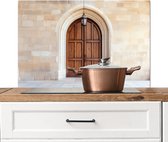 Crédence de Cuisinière en Aluminium 90x60 cm - Bois - Porte - Lanterne - Écran Pare-éclaboussures pour Plaque de Cuisson - Protection Murale
