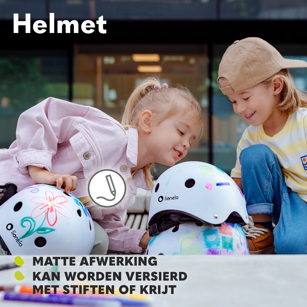 Lionelo Helmet Fietshelm voor kinderen - Maat 50-56cm - 20x23cm - S - Intertek Certificering - ABS & EPS Materialen - Verstelbare Pasvorm - 11 Ventilatieopeningen - Extra Kinbeschermer - Personaliseerbaar met Krijt en Stiften - EN1078 Gecertificeerd – foto 7
