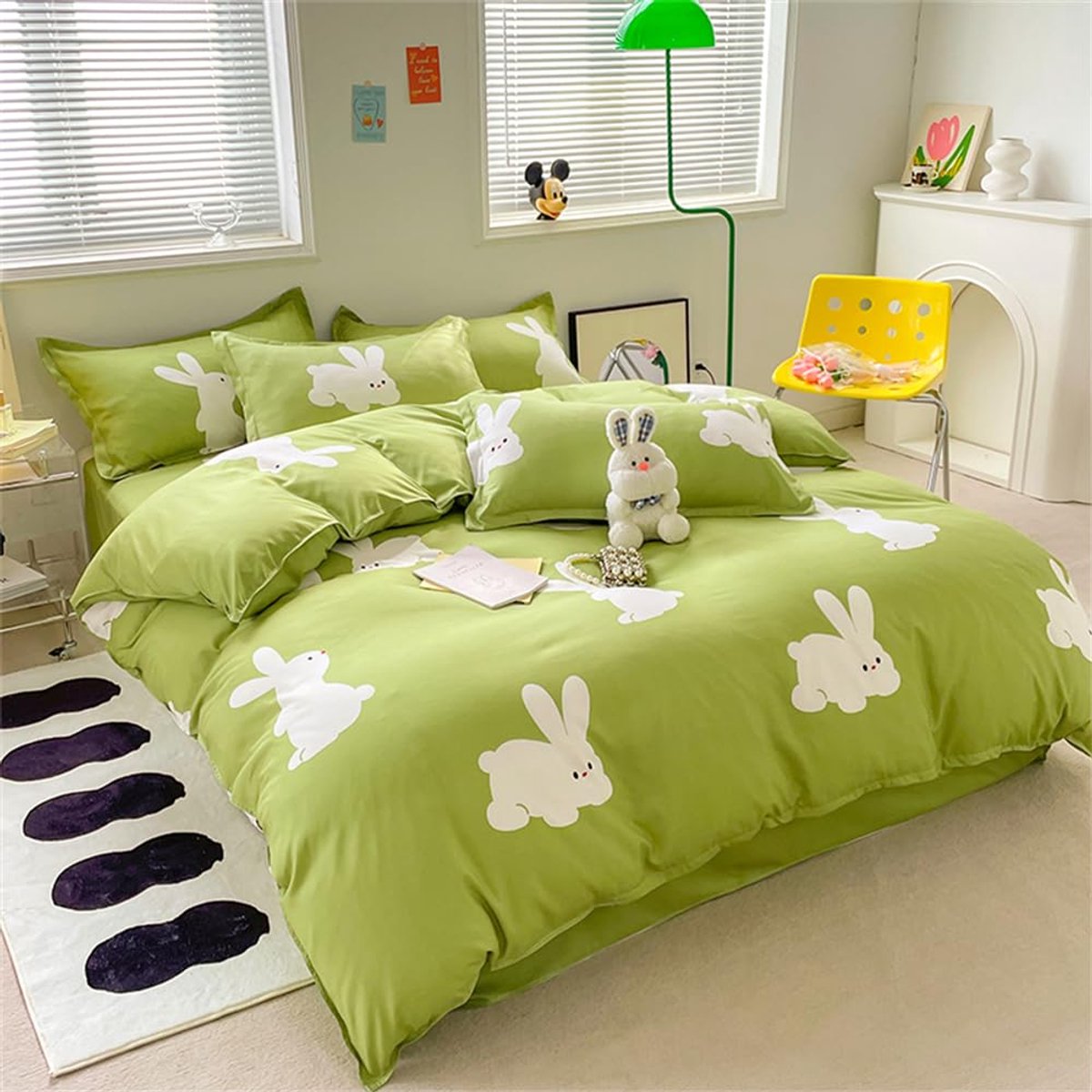 Unyqoos ® Charmant Kinderbeddengoed Set Met Haasjespatroon Voor Een Sprookjesachtige Slaapervaring groen