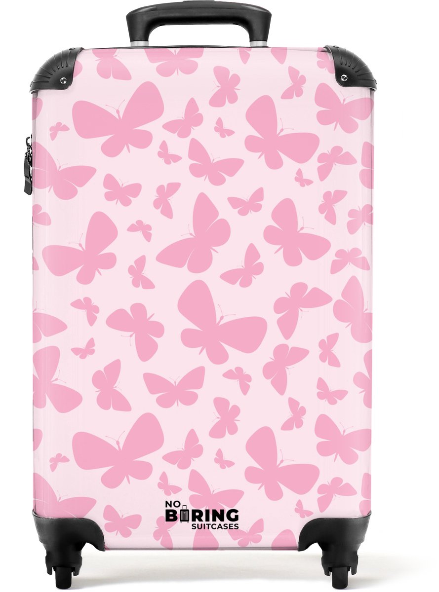 NoBoringSuitcases.com - Koffer - Roze vlinders - Past binnen 55x40x20 cm en 55x35x25 cm - Trolley handbagage - Valiezen met wieltjes volwassenen - Reiskoffer op wielen - Rolkoffer lichtgewicht