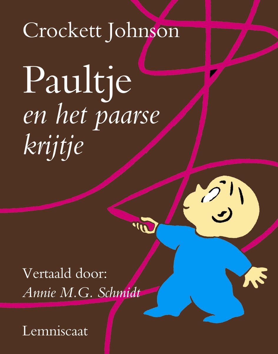 Boekomslag met de titel "Paultje en het paarse krijtje" in witte letters. Rechts een illustratie van een jongen in een blauw shirt met een geel hoofd.