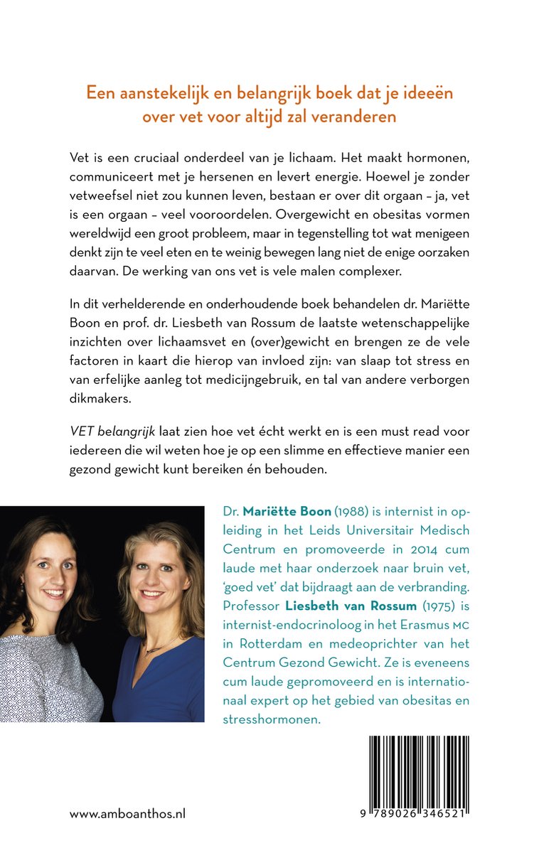 Deux autrices, Mariëtte Boon et Liesbeth van Rossum, qui écrivent sur le livre Vet Belangrijk. Les autrices sont côte à côte, regardent la caméra et sourient.