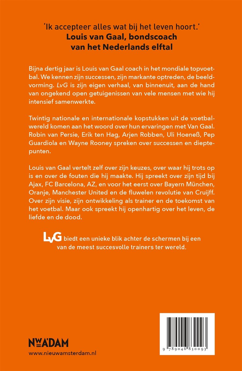 Boekomslag met Louis van Gaal en tekst 'Ik accepteer alles wat bij het leven hoort.'