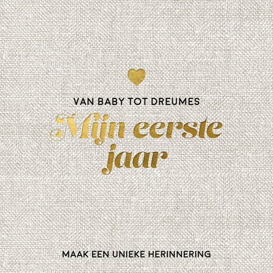 Gedetailleerde weergave van de omslag van het babyboek 'Mijn eerste jaar'.