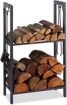 Haardhoutrek Voor Binnen, Stevige Houder Voor Haardhoutrekken, 17,32 Metalen Houtopslagblokhouder Met Leren Drager, Kleine Haardhoutstandaard Voor Open Haard, Patio, Dek, Zwart