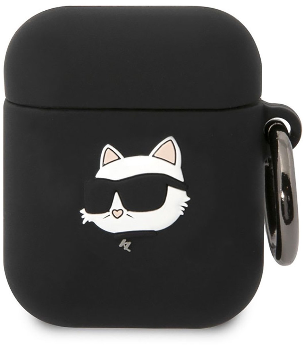 Karl - Lagerfeld - KLA2RUNCHK hoesje voor AirPods 1/2 - zwart Siliconen Choupette Head 3D