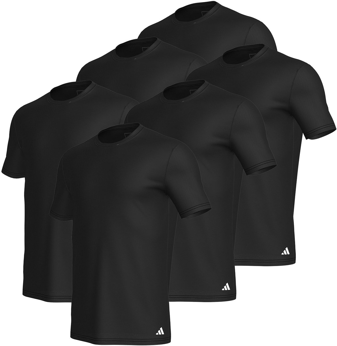 Set van 6 adidas T-shirts met ronde hals herenondershirt ronde hals katoen duurzaam Zwart