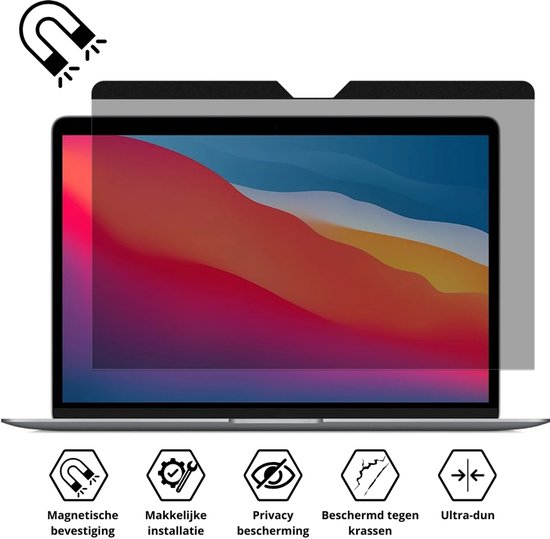 Mastersøn - Écran de confidentialité - Convient pour Apple Macbook Air 13,6 pouces 2022 - Écran de confidentialité - Protecteur - Filtre Bluelight - Avec aimants - Plug & Play - Chiffon de nettoyage gratuit