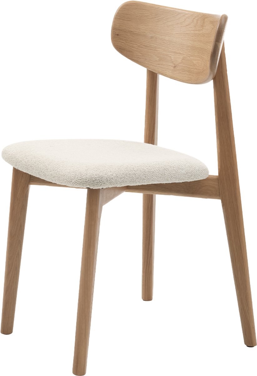 Olivine Eline Eetkamerstoel Bouclé Wit - Hout - Naturel - Scandinavisch - Eettafelstoel