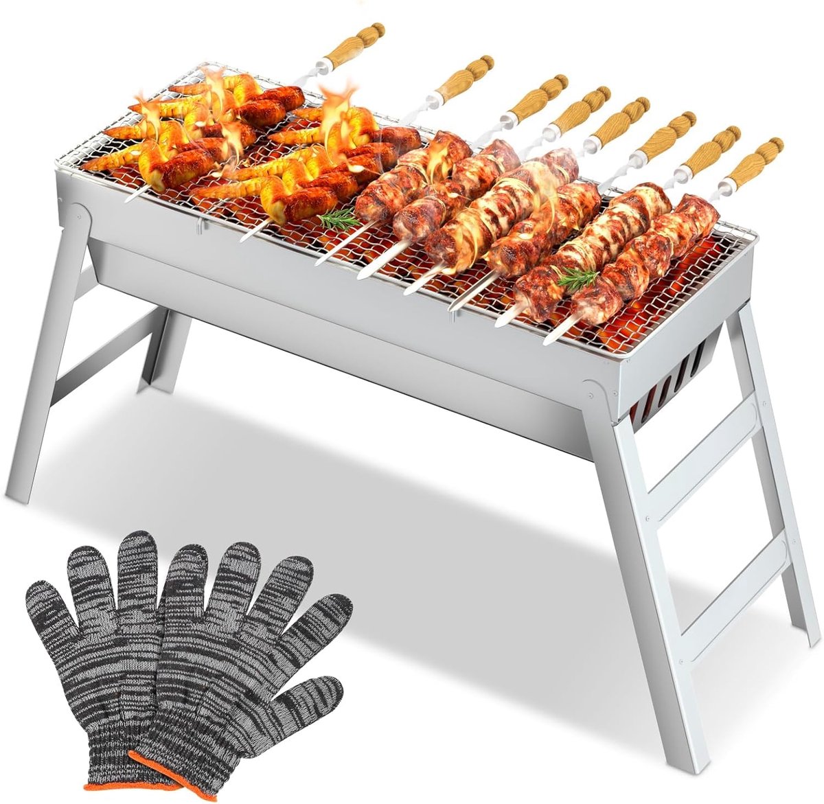 Unyqoos® Compacte Inklapbare RVS Houtskoolbarbecue voor Camping en Tuinavonturen