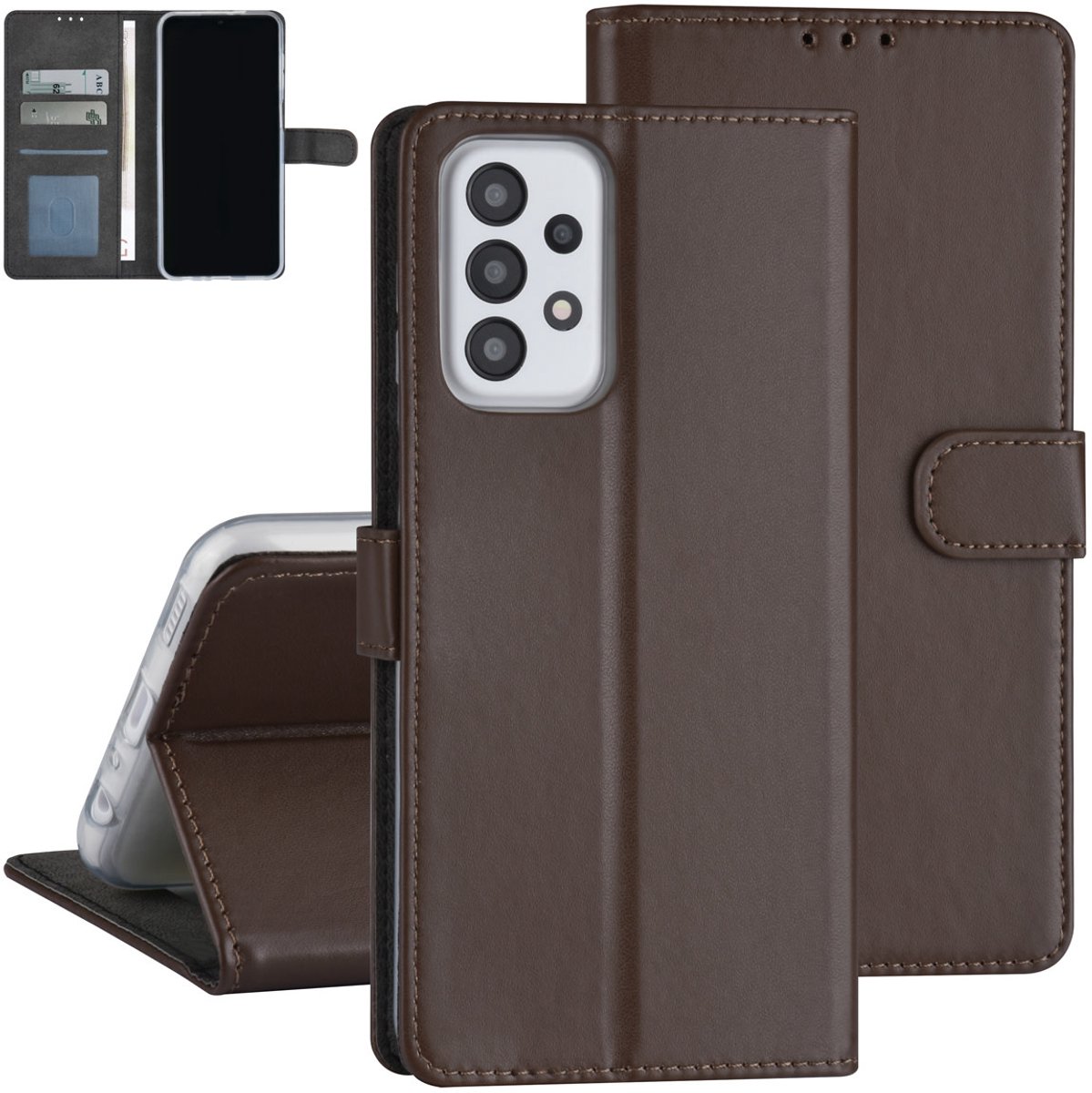 Samsung Galaxy A23 Book Case hoesje - Pasjeshouder voor 3 pasjes - Magneetsluiting - Bruin