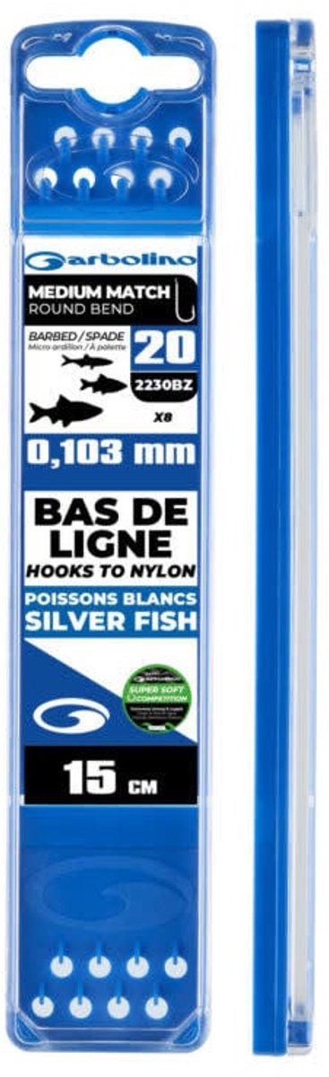 Garbolino Hooks to Nylon Competition Medium Match Round Bend 15cm (8 pcs) - Maat : Haak 16 (2230BZ) - 0.119mm Super Soft