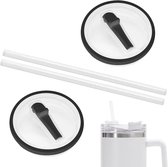 Nordivar - Vervangingsdeksels voor 40 oz Stanley Beker - 2 stuks incl. rietjes - Lekvrij Plastic Deksel (Zwart)