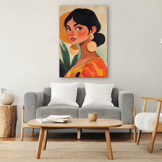 Femme aux boucles d'oreilles stylées - Décoration murale portrait - Peintures sur toile femme - Pop Art - Décoration d'intérieur - Accessoires de chambre - toile 100x150 cm