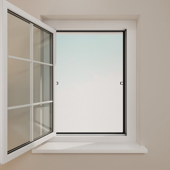 Radeco® Voorzethor - Buitenmontage - Raamhor - Monteren zonder boren - Zwart gaas - Profielkleur Antraciet - 100 x 120 cm