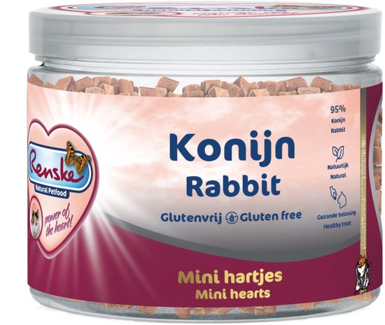 Renske Gezonde Beloning Hartjes Kattensnack mini Konijn 100 gr