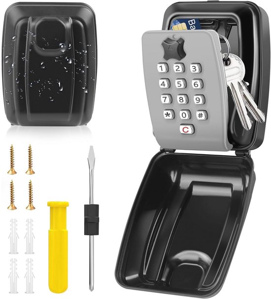 KTUEOV Sleutelkluis Aan De Muur Gemonteerd, Grote Sleutelkast Buiten 4 Cijferige Combinatie Sleutelslot Doos Met Waterdichte Cover Voor Opbergsleutels Beveiligingssleutel Lockbox Code 655795423