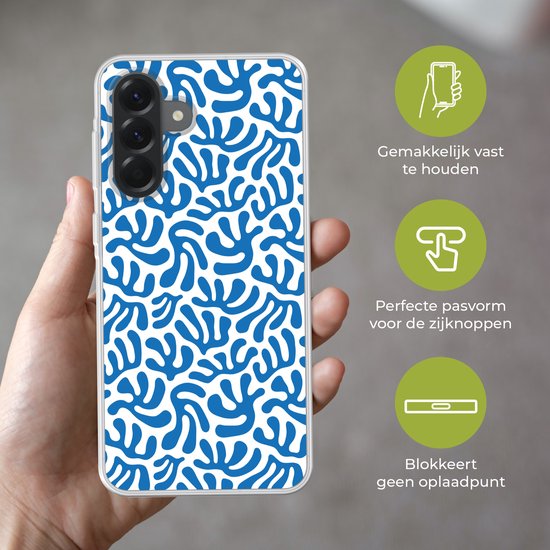 Coque de téléphone compatible avec Samsung Galaxy A56 - Motif corail - Wit - Blauw - Été - Coque en Siliconen