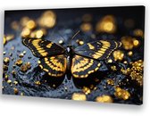 Vlinder op zwarte steen - Vlinder canvas schilderij - Canvas schilderijen dier - Surrealistisch - Decoratie voor thuis - Canvas keuken - canvas 120x80 cm