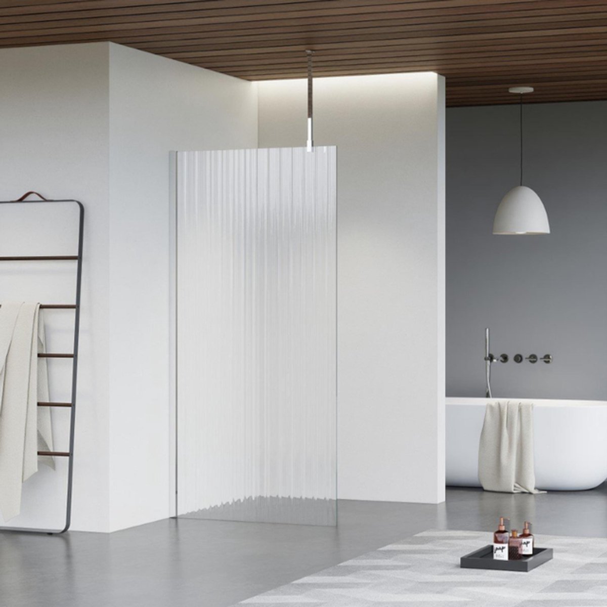 FugaFlow Eccelente Vetro inloopdouche badkamer - 180x200cm - ribbelglas - plafondarm - chroom