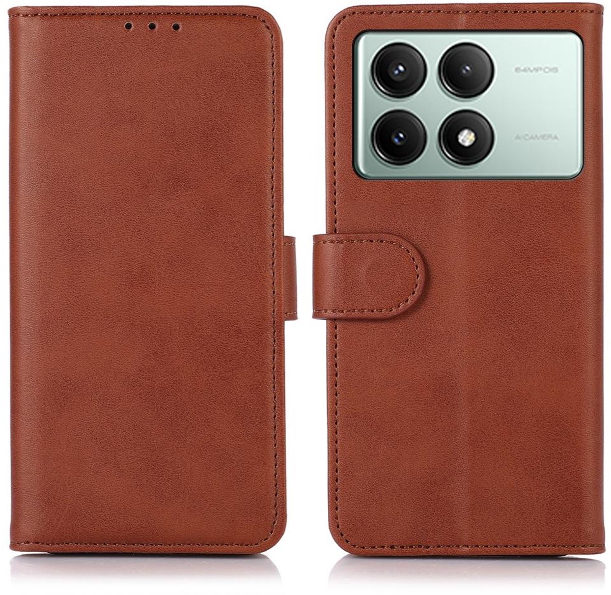 Mobigear Telefoonhoesje geschikt voor POCO X6 Pro Hoesje | Mobigear Wallet Bookcase Portemonnee | Pasjeshouder voor 3 Pasjes | Telefoonhoesje voor Pinpas / OV Kaart / Rijbewijs - Bruin