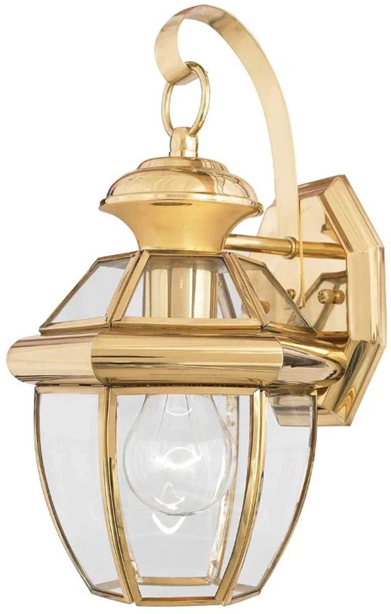 Quoizel LED Wand Buitenlamp Newbury | 1X E27 Max 60W | IP44 | Dimbaar | Lacquered Polished Brass