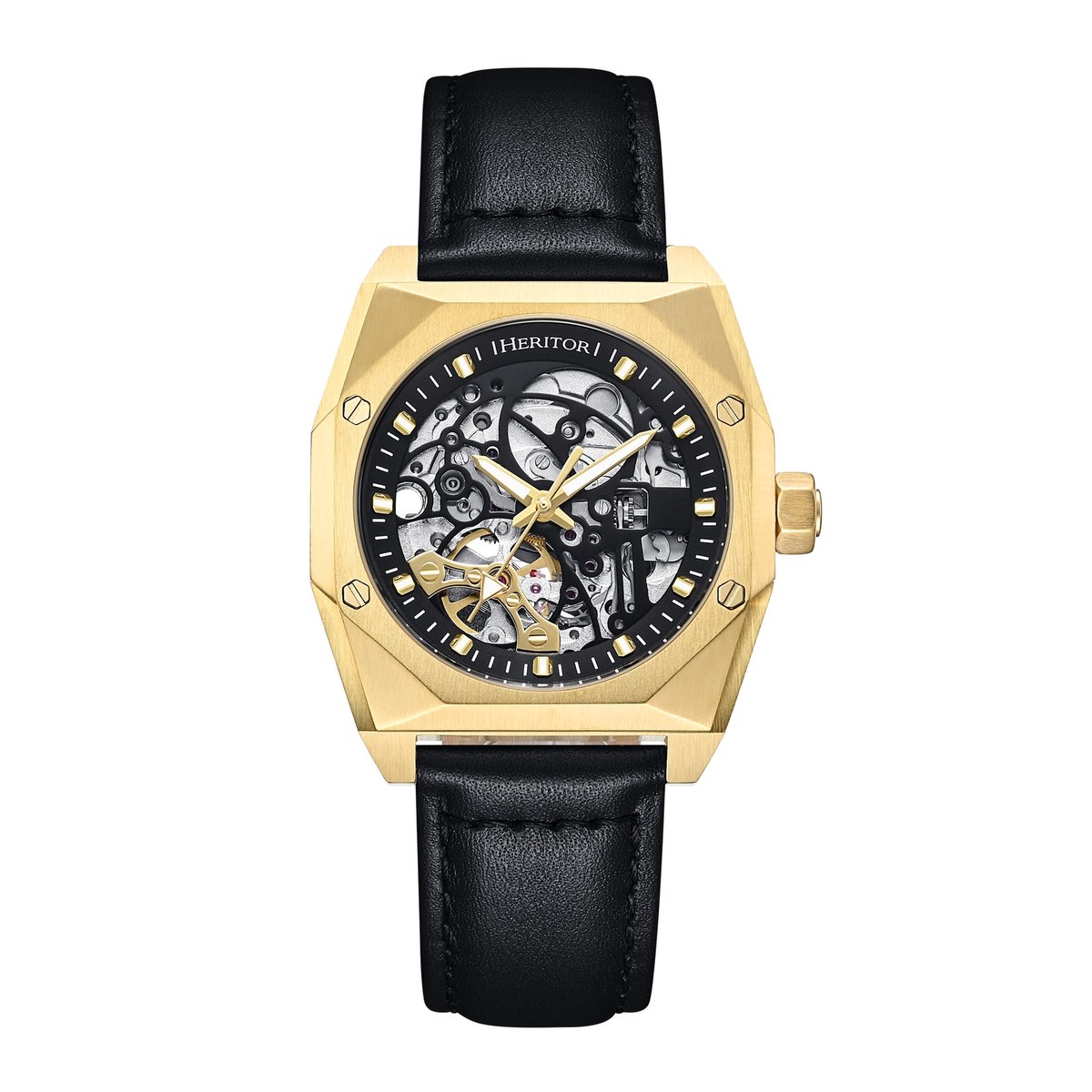 Heritor Automatic Elliott horloge met leren band - roségoud-zwart