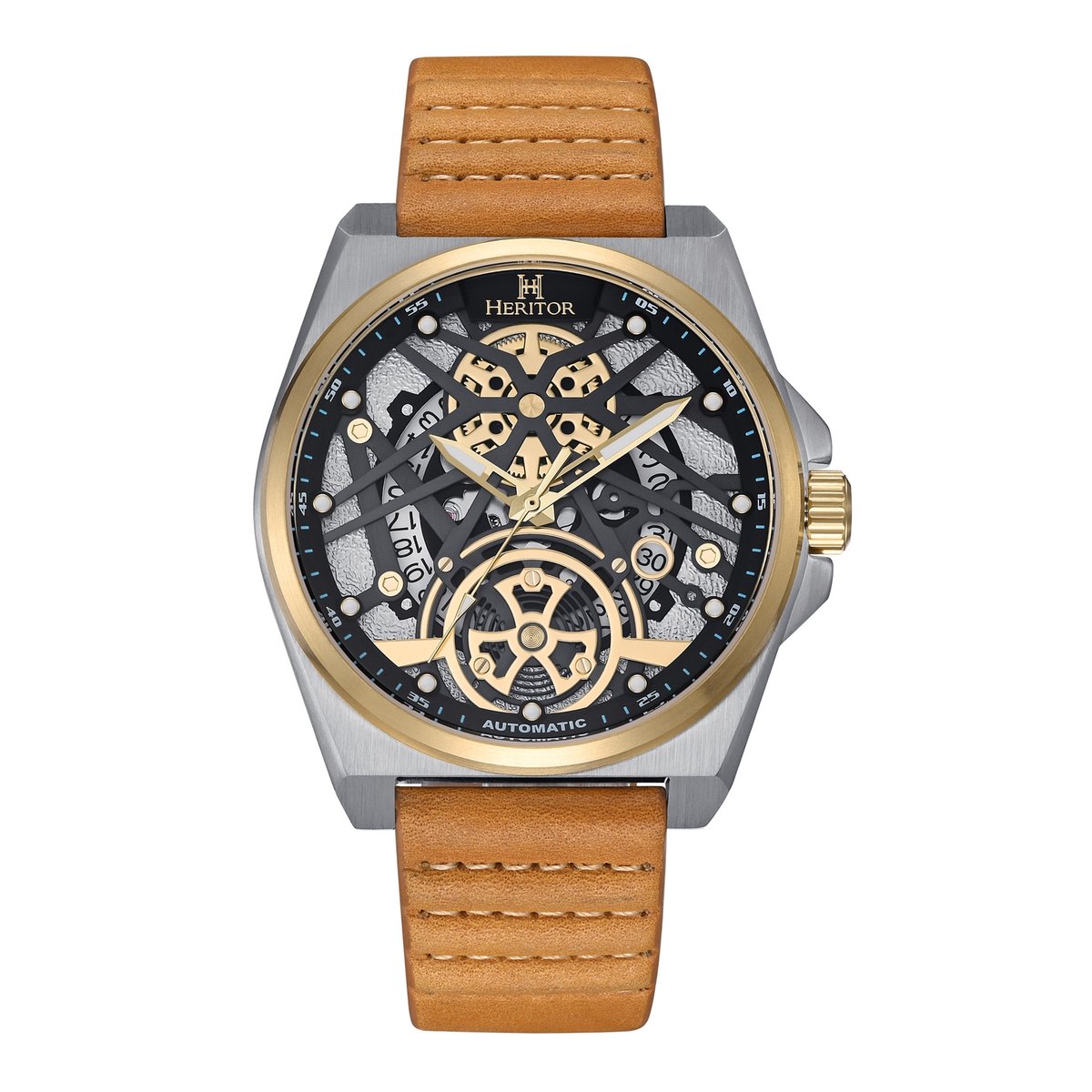Heritor Automatic Romero horloge met leren band - Zilver-Goud-Bruin