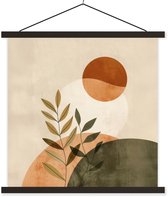 Posterhanger incl. Poster 90x90 cm - Schoolplaat - Takken - Vormen - Abstract - Textielposter - Zwarte latten