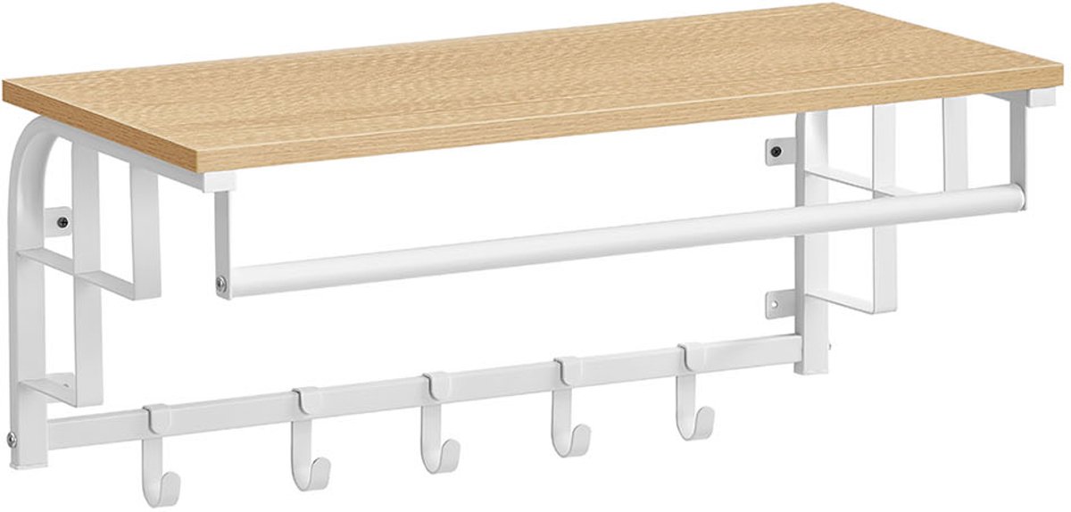 Wandkapstok – Met 5 Haken – Goud Eiken – Wolkenwit – Decoratieve Kapstok