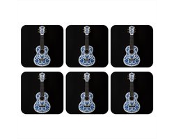 Onderzetters voor glazen - Ukelele - Delfts - Blauw - Muziek - 10x10 cm - Glasonderzetters - 6 stuks