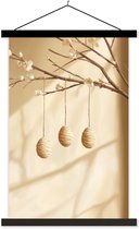 Posterhanger incl. Poster 60x90 cm - Schoolplaat - Beige - Paastak - Eieren - Textielposter - Zwarte latten