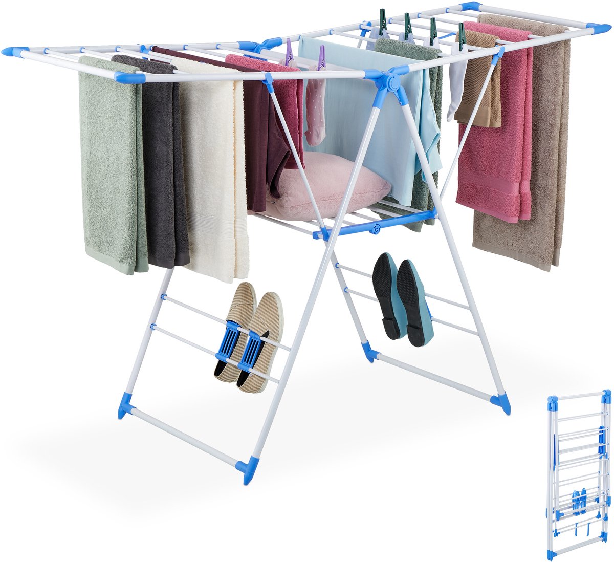 wasrek inklapbaar - 99x155x61cm - 4 houders voor schoenen - staand