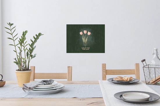Muurstickers - Sticker Folie - Tulpen - Roze - Tekst - Love - 40x30 cm - Plakfolie - Muurstickers Kinderkamer - Zelfklevend Behang - Zelfklevend behangpapier - Stickerfolie