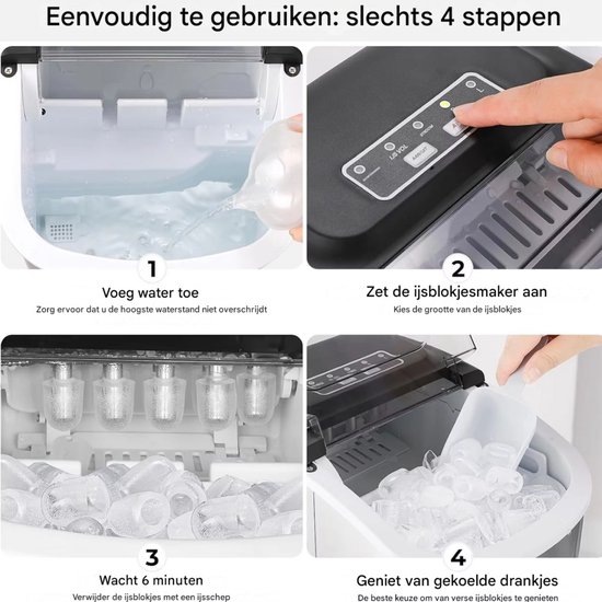 Ijsmachine - Aanrechtmodel - Voor snel ijs maken, 9 blokjes in 6 minuten - Zelfreinigende elektrische compacte drinkbare ijsmachine - 1,2 liter van Merkloos — afbeelding 5