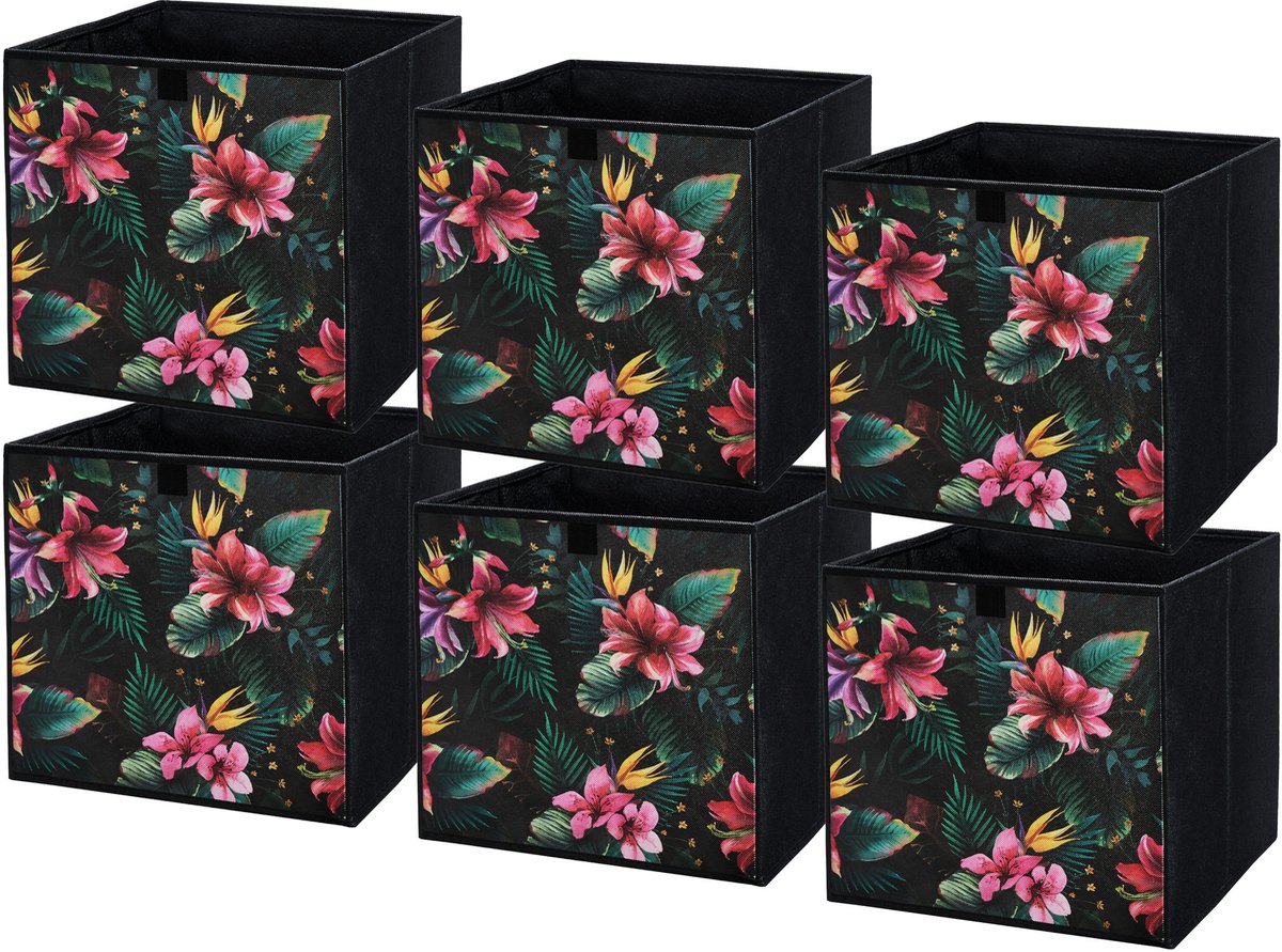 LAVITA® Opbergmand Textiel - 31x31x31 Bloemen 6 Stuks - Opbergbox Kast Organizer Opbergdoos - Kastlade Verdeler Voor Kleding Ondergoed Badkamer Kledingkast - Vouwdoos Stoffen Doos Opbergdozen