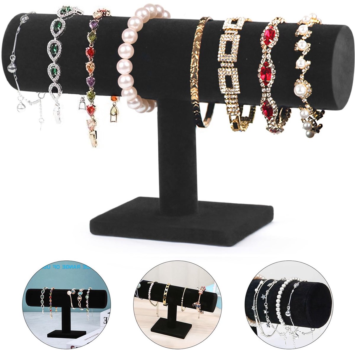 Ibenzoa® Stijlvolle Fluwelen Sieradenhouder voor Armbanden, Kettingen en Horloges met Compact T-Design
