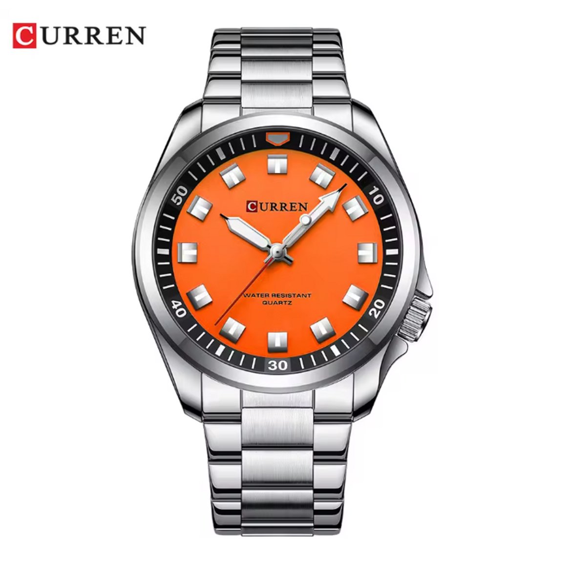 Curren Horloge - Heren - Zilverkleurig met Oranje Wijzerplaat - Model 8451 - Stoer Herenhorloge - Opvallend Cadeau