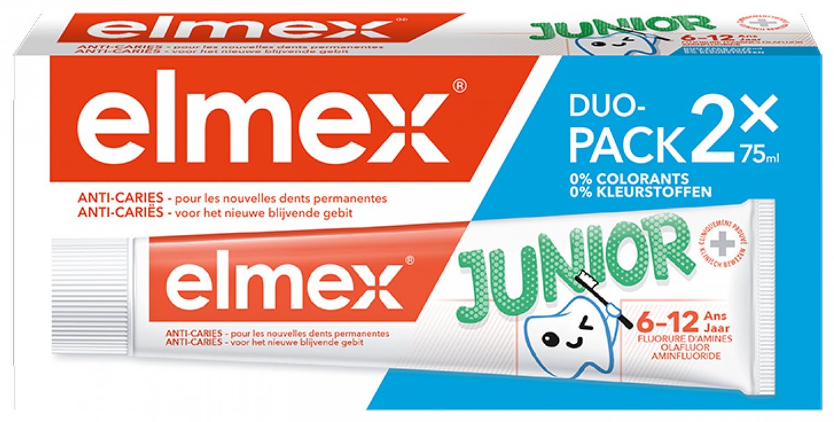 Bol.com Elmex Junior Tandpasta - Bescherming & Versterking voor Blijvende Tanden - Set van 2 x 75ml - Voordeelverpakking - 2 stuks aanbieding