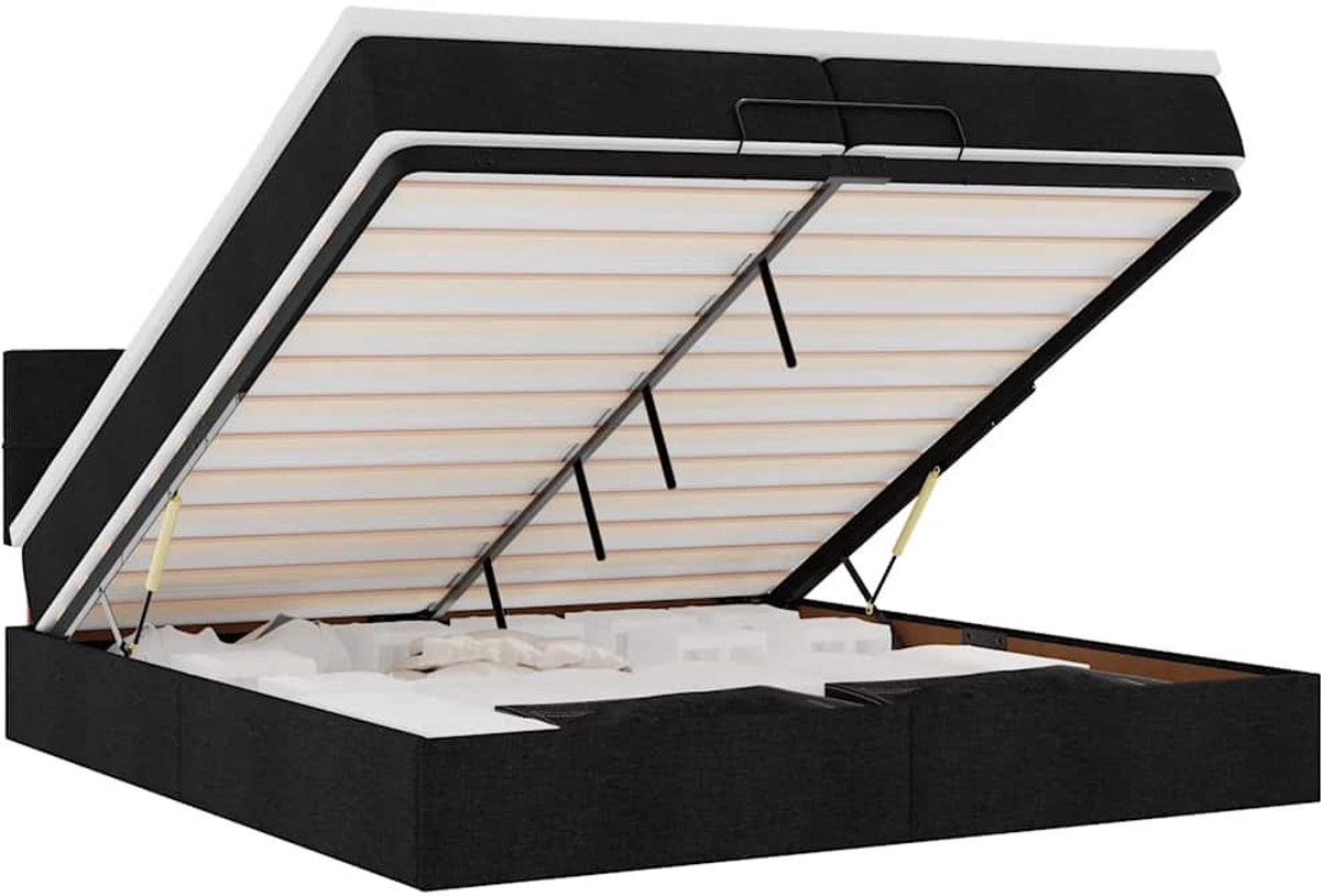 vidaXL - Ottoman - bed - met - matras - 200x200 - cm - stof - zwart