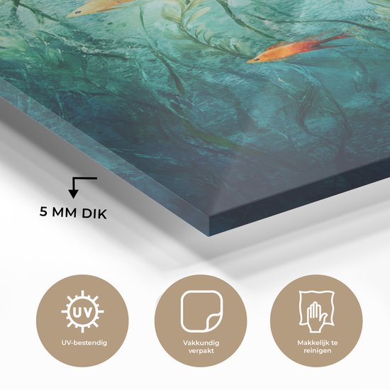 MuchoWow® Glasschilderij 60x90 cm - Schilderij acrylglas - Waterplanten - Vissen - Kleurrijk - Water - Foto op glas - Muurdecoratie woonkamer - Wanddecoratie slaapkamer - Schilderijen