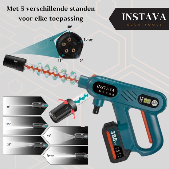 Instava Accu hogedrukreiniger zonder Accu - Geschikt Voor Makita 18v Accu - 6-1 Draadloze Hogedrukreiniger 60bar van Instava — afbeelding 3