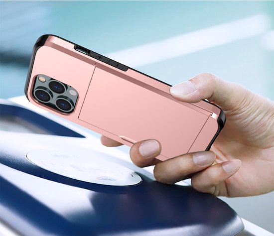 Mobigear Card Phone Case adapté pour Apple iPhone 15 Plus Coque Rigide Antichoc + Porte-Carte - Rose