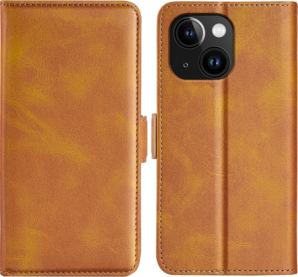 Mobigear Telefoonhoesje geschikt voor Apple iPhone 15 Hoesje | Mobigear Slim Magnet Bookcase Portemonnee | Pasjeshouder voor 3 Pasjes | Telefoonhoesje voor Pinpas / OV Kaart / Rijbewijs - Cognac