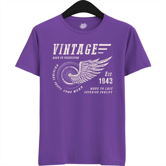 A Vintage Motorcycle Addict Est 1943 | Retro Verjaardag Motor Cadeau Shirt - T-Shirt - Unisex - Dark Purple - Maat S