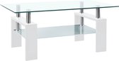 Table basse 95x55x40 cm verre trempé transparent et blanc