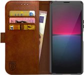Rosso Element Book Case Wallet Hoesje Geschikt voor Sony Xperia 10 V | Portemonnee | 3 Pasjes | Magneetsluiting | Stand Functie | Bruin