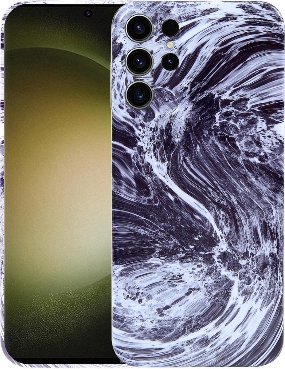 MarbleShield - De ultieme marmeren TPU beschermhoes voor uw Galaxy S23 Ultra 5G Zwart / Wit