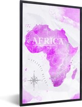 Fotolijst incl. Poster - Wereldkaart - Roze - Afrika - 60x90 cm - Posterlijst